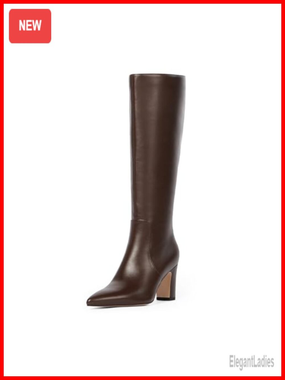 Women's Knee High Boots Pointed Toe Chunky Heel Faux Leather Tall Boots